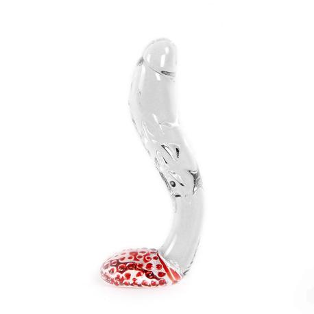 Glass Dildo Clear Swan Curve Red Dots