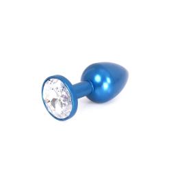 Aluminium Buttplug Blue with Clear Gem