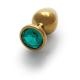 Round Gem Butt Plug - Large - Gold Emerald Green