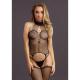 Suspender Fishnet Choker Bodystocking - One Size - Black