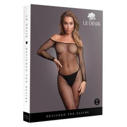 Bodystocking OffShoulder Neck - Fishnet Open - One Size - Black