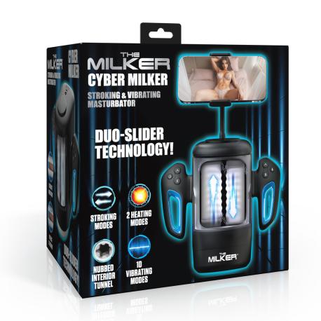 Cyber Milker - Stroking and Vibrating Masturbator with Phone Holder - Tranparent Black