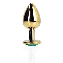 Round Gem Butt Plug - Large - Gold Emerald Green