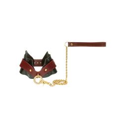 Liebe Seele - Leather Posture Collar with Leash - Black, Brown Gold